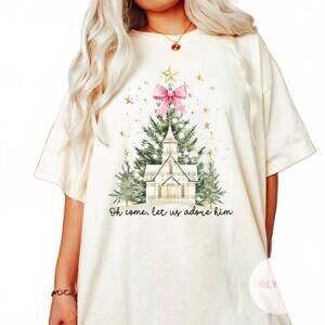 NEW GLITTERING SOUTH oh come let us adore him tee in white